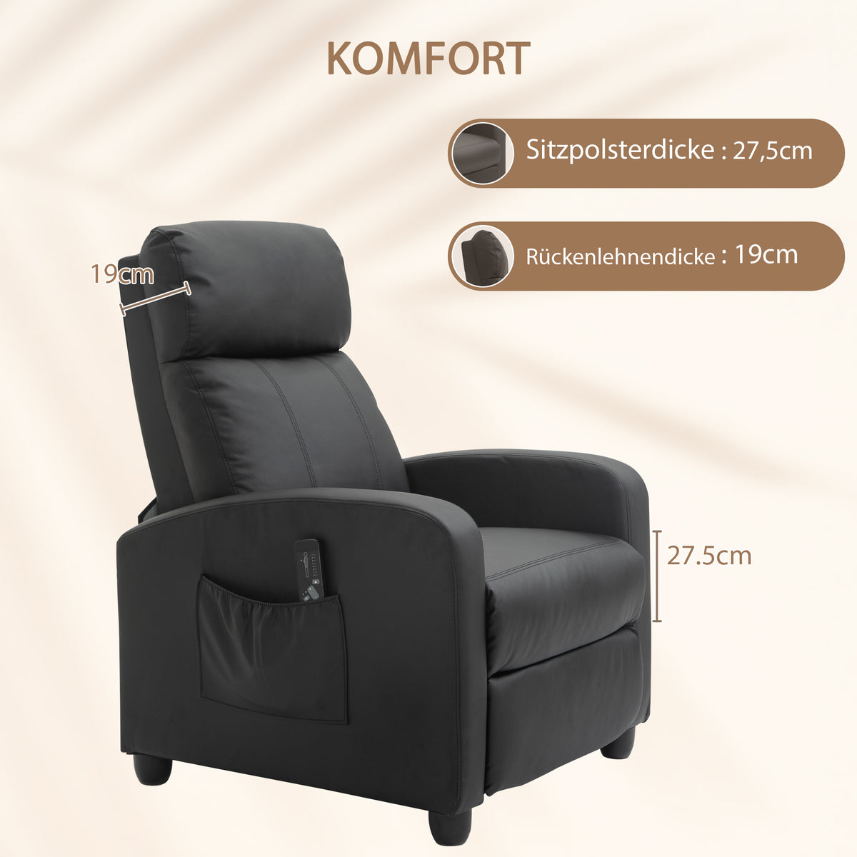 HOMCOM Massagesessel mit Liegefunktion, Relaxsessel mit Massagefunktion, Fernsehsessel mit Fernbedienung, Massagesofa mit Rückenlehne, elektrisch, Schwarz