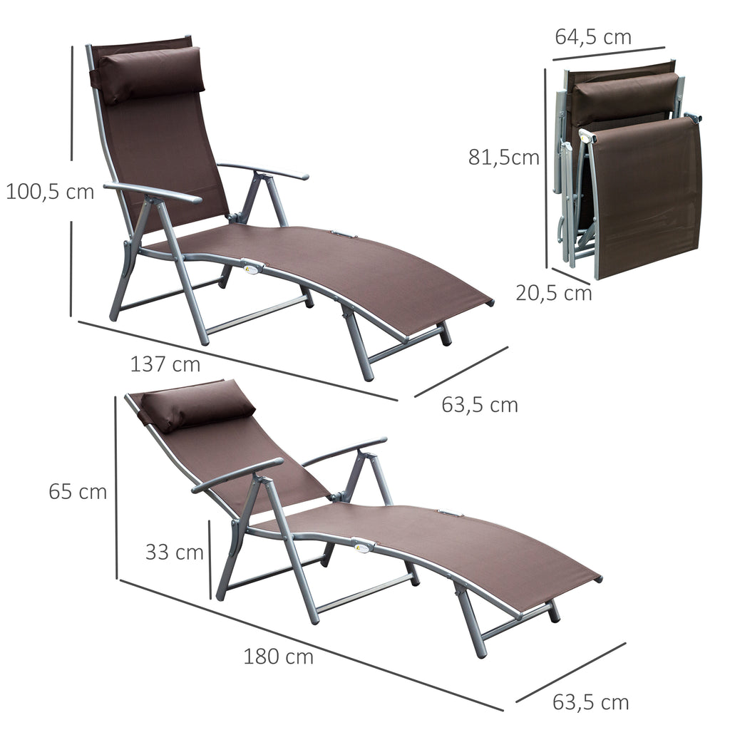 Outsunny Sonnenliege klappbar Strandliege mit Kissen Liegestuhl mit 7-Fach verstellbare Rückenlehne Gartenliege Relaxliege Gartenstuhl bis 165 kg belastbar, für Garten Urlaub Outdoor, Braun