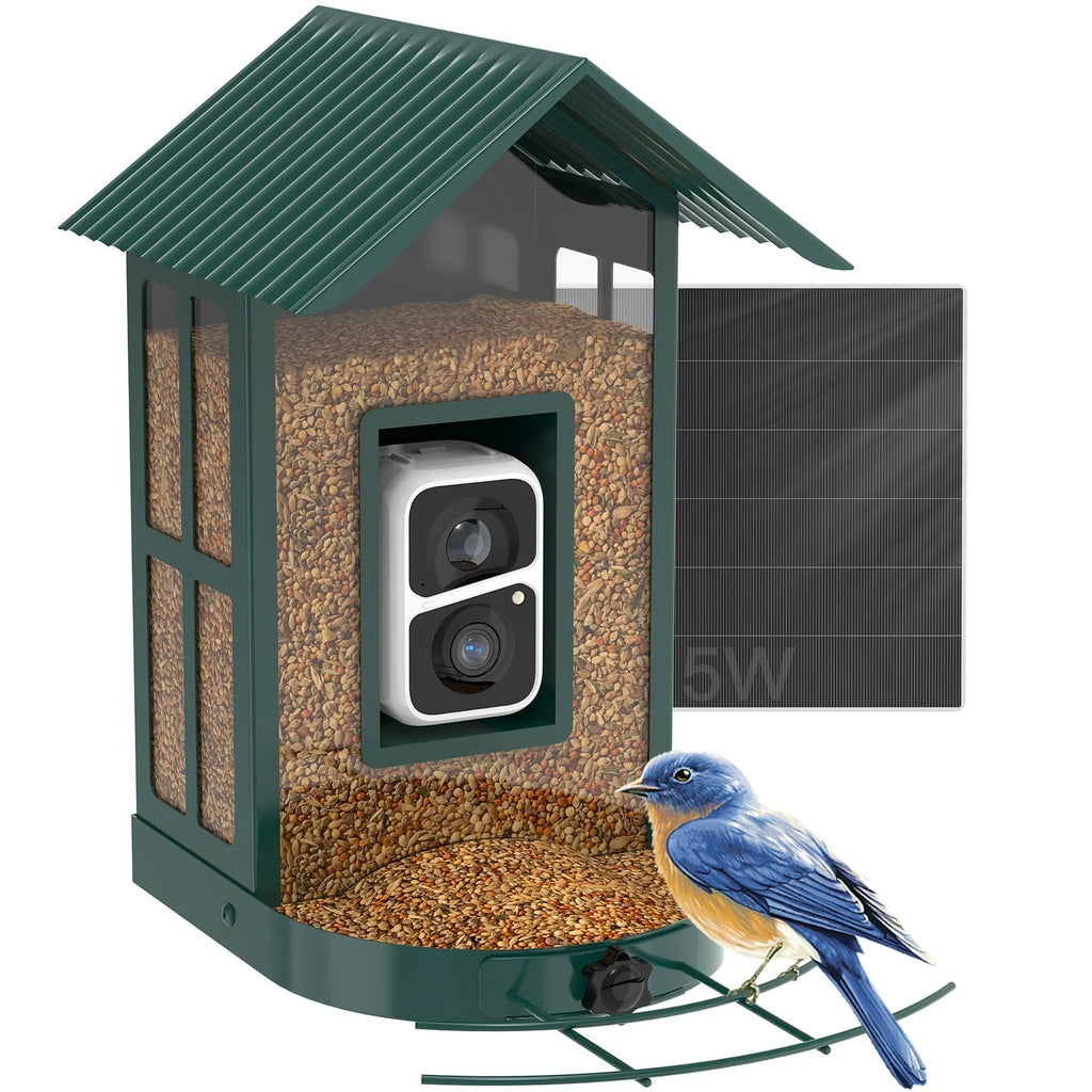 SOLIOM BF08 Smart Bird Feeder Camera with AI Identify Bird Species, Wild Bird Watching Cam, Live View, Instant Notifications, 5W Solar Panel - Metal Case