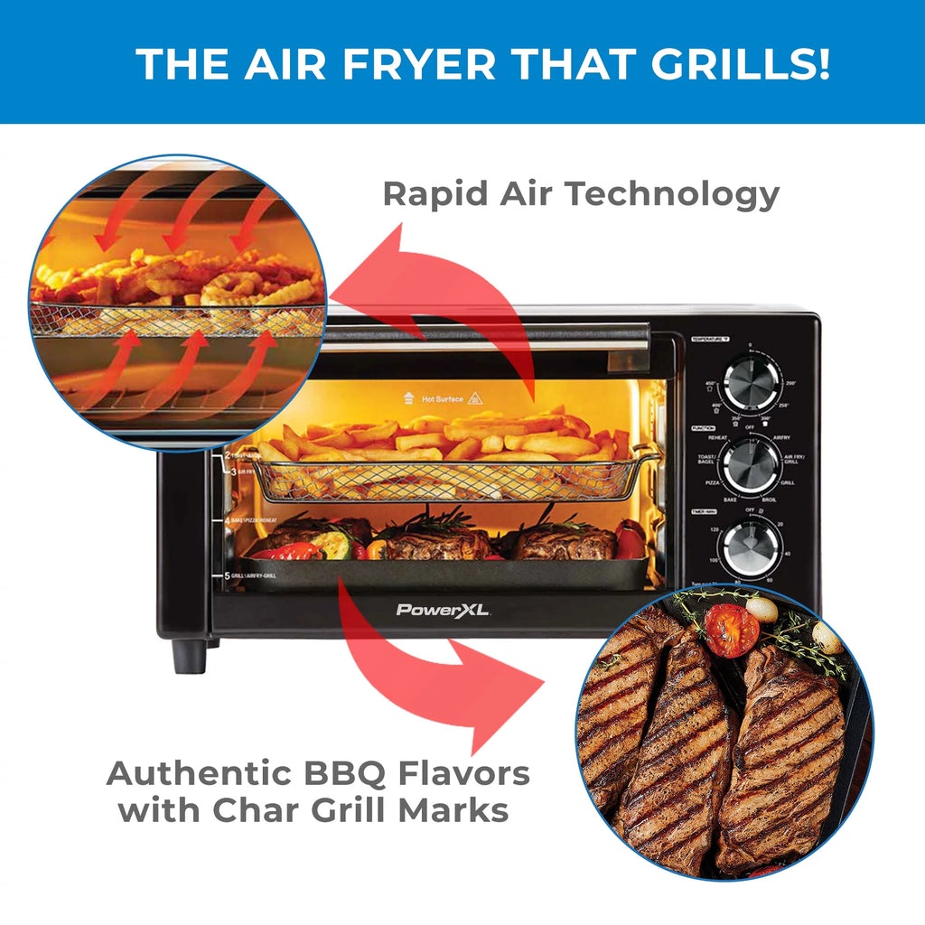 PowerXL Air Fryer Grill Plus. Toaster Oven. Black. 1500 Watts - MadeInUSA
