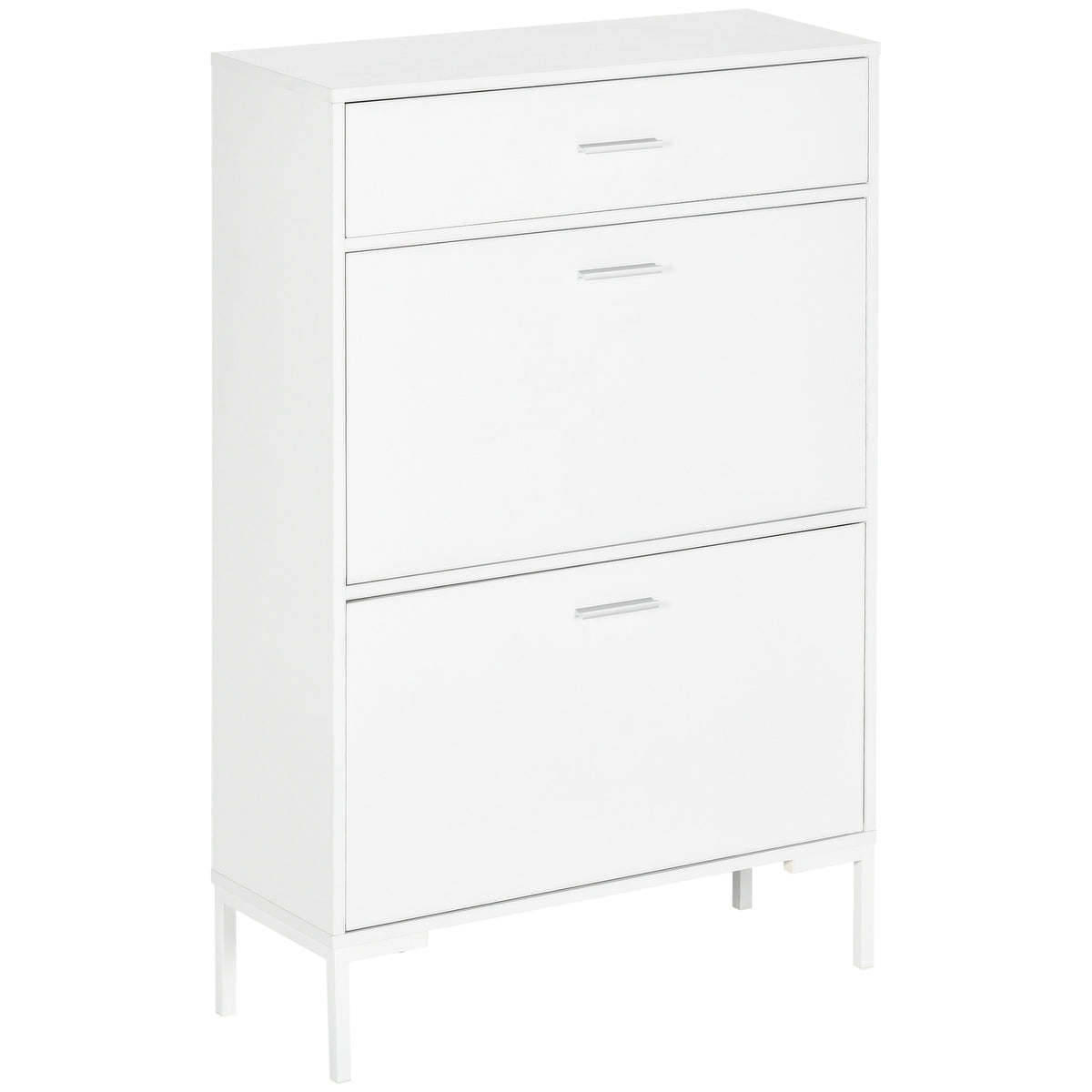 HOMCOM Moderner Schuhschrank für 12 Paare Schuhe mit 2 Klappflügeltüren und Schublade, 76x26x110 cm, Weiß