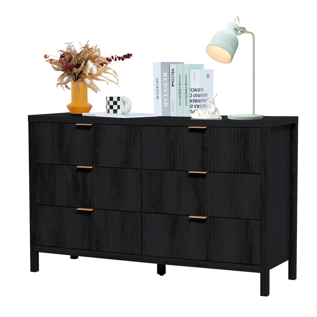 YOCWO Fluted Nightstand for Bedroom Set of 2, Wood Bedside Table Set of 2 with Drawers, Black