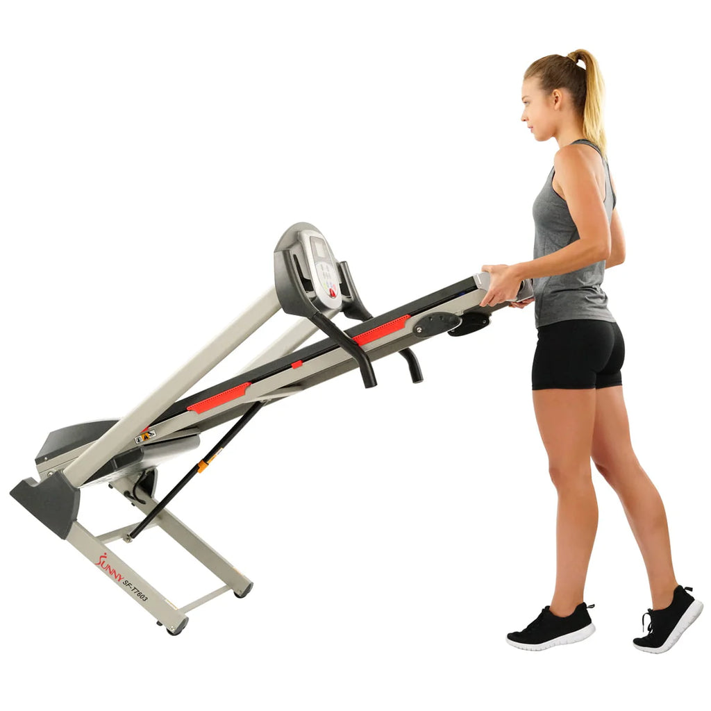 Sunny Health & Fitness Powerful Electric Treadmill for Home, Foldable, Manual Incline, Built - in Programs, Pulse Sensor, SF - T7603