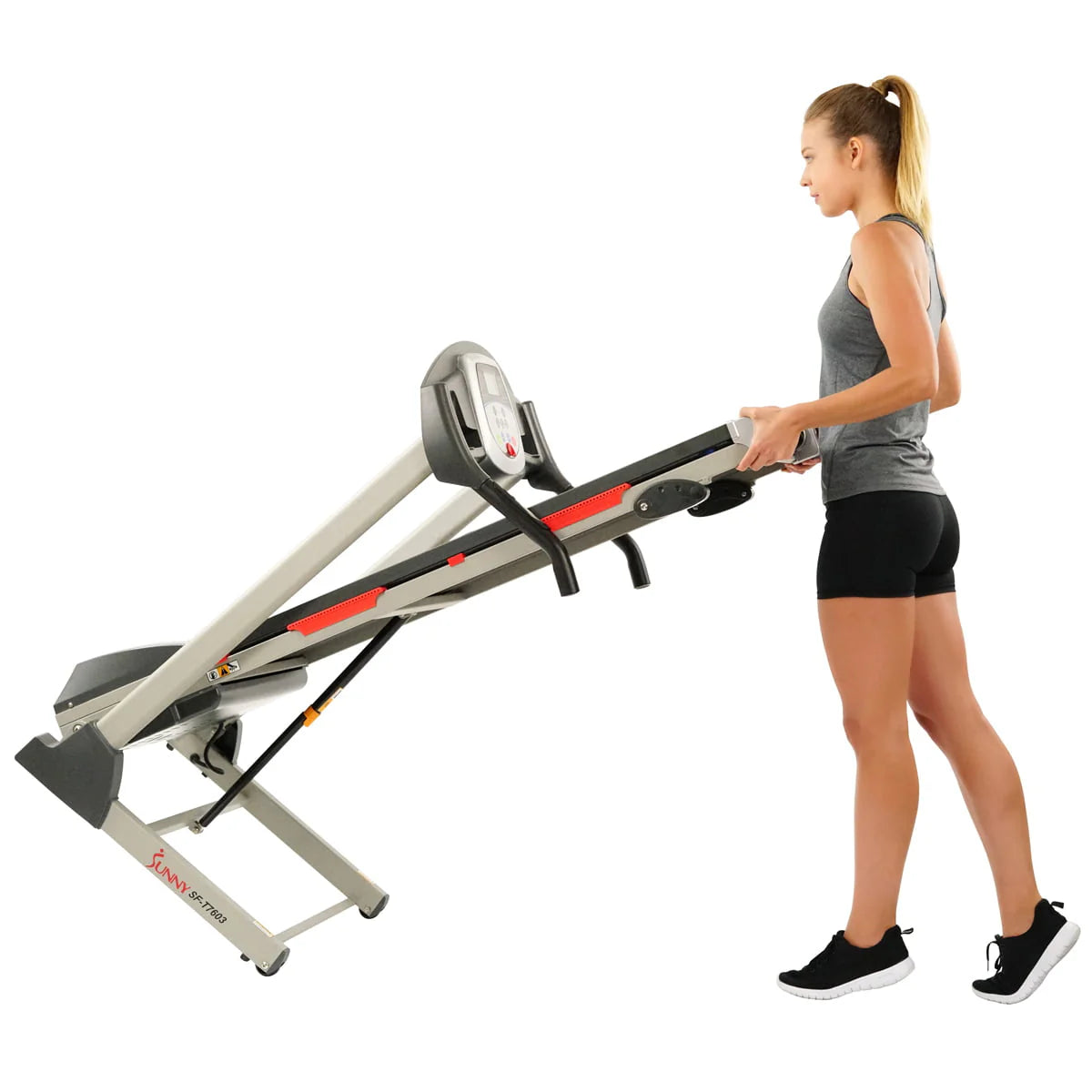 Sunny Health & Fitness Powerful Electric Treadmill for Home, Foldable, Manual Incline, Built - in Programs, Pulse Sensor, SF - T7603