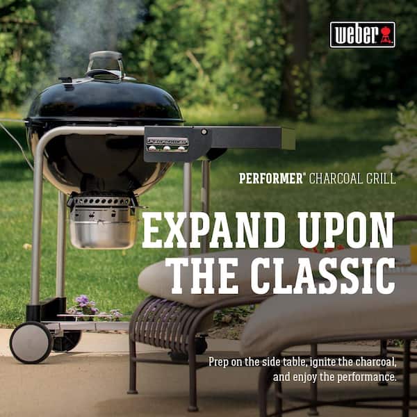 22 in. Performer Charcoal Grill in Black with Built-In Thermometer and Storage Rack
