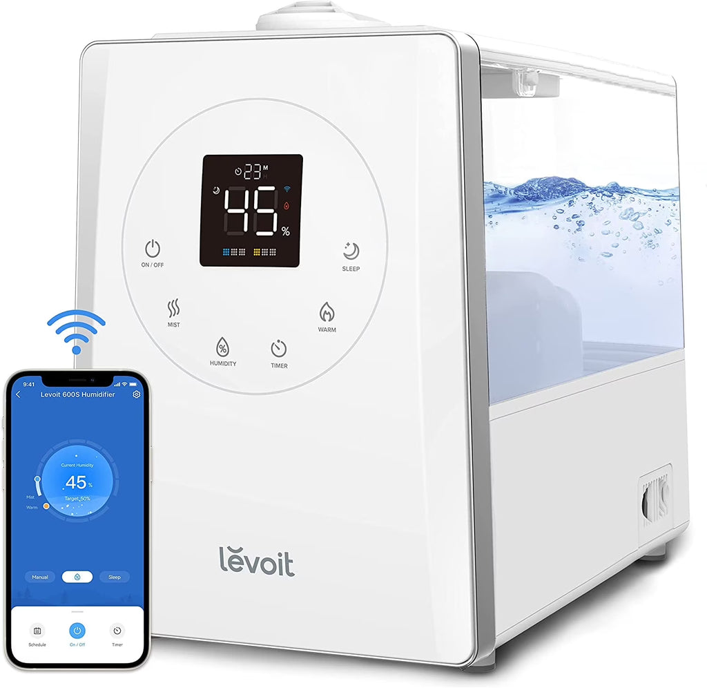 Levoit Smart Warm and Cool Mist Humidifier for Room, 6 L Top Fill Air Vaporizer for Large Rooms, Lv600s, White