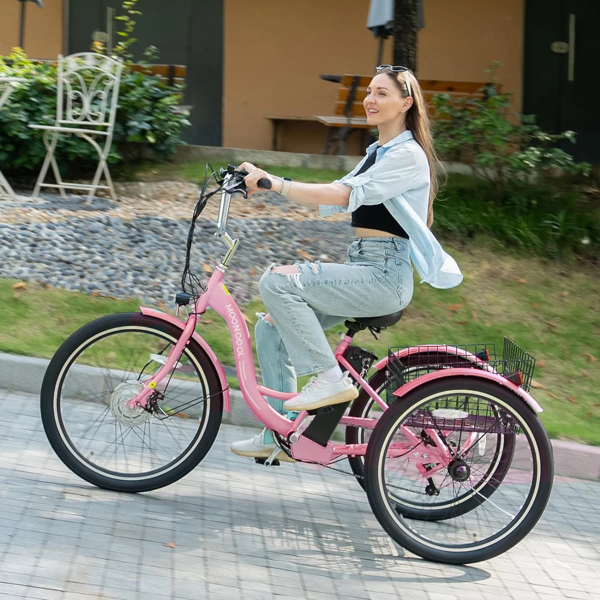 ABORON 24" 26" Electric Tricycles, 36V 10ah 350W Lithium Battery, 7 Speed E - Trike for Adults with Large Capacity Rear Basket & Adjustable Seat
