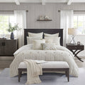 Madison Park Signature - Essence Oversized Cotton Clipped Jacquard Comforter Set with Euro Shams and Throw Pillows - Queen - Ivory