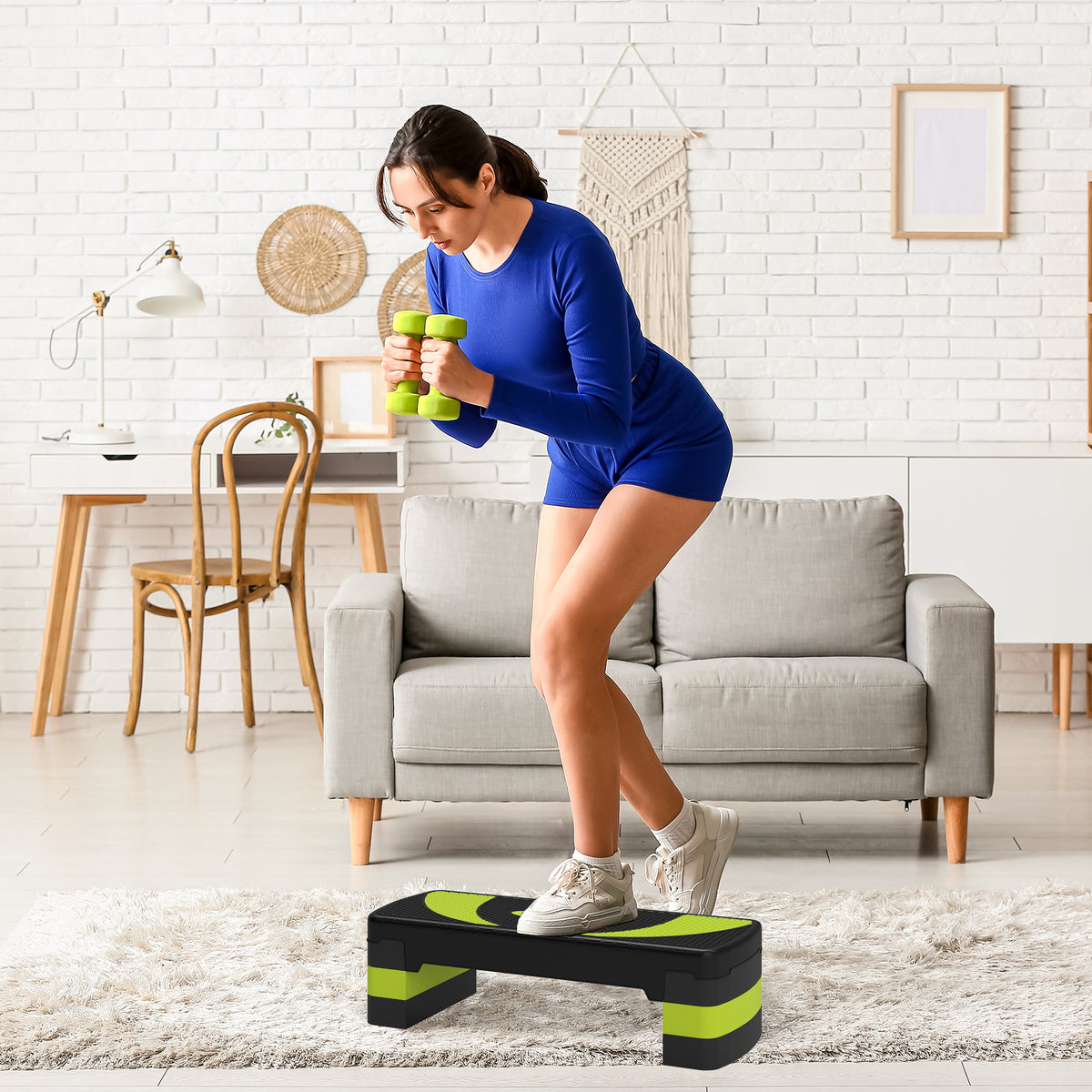 HOMCOM Aerobic-Stepper, höhenverstellbar, für Indoor und Outdoor, Belastbarkeit bis 150 kg, 80 x 31 x 10-20 cm, Grün