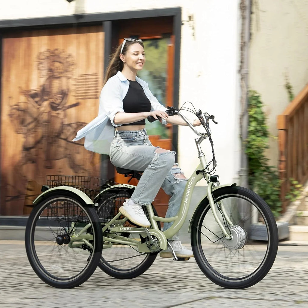 ABORON 24" 26" Electric Tricycles, 36V 10ah 350W Lithium Battery, 7 Speed E - Trike for Adults with Large Capacity Rear Basket & Adjustable Seat
