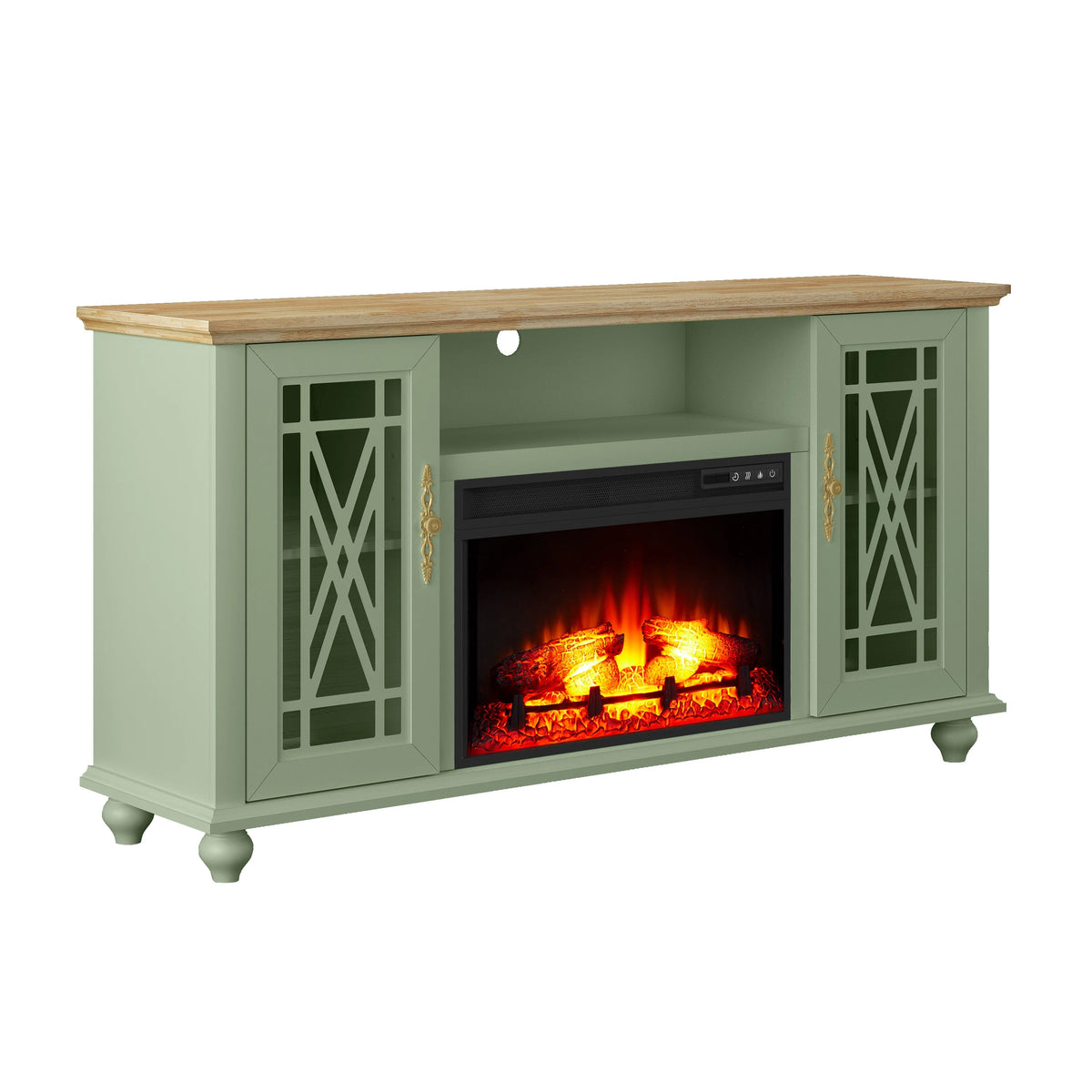 FESTIVO Elegant 61" TV Stand with Fireplace - Green