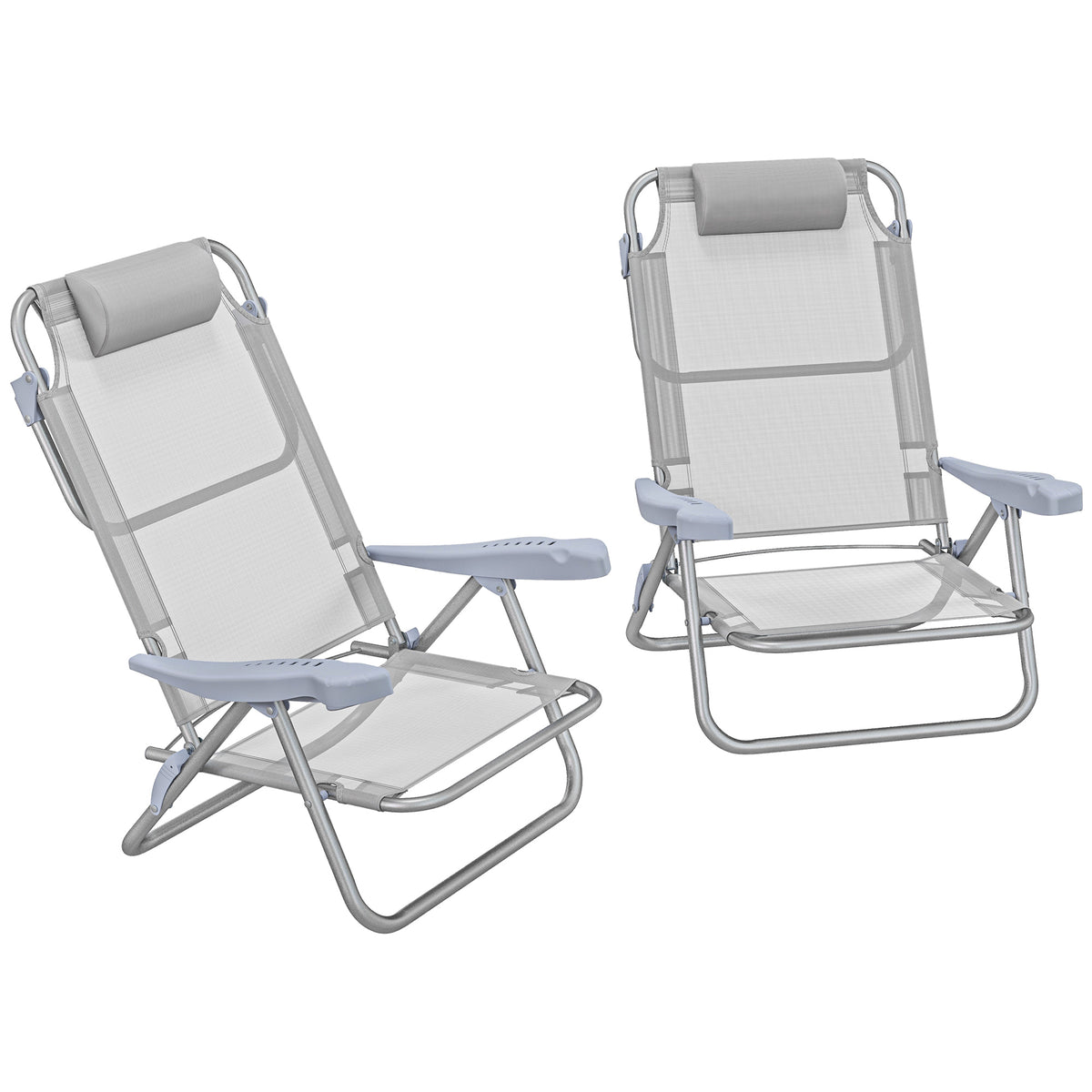 Outsunny Set aus 2 faltbaren Gartenstühlen tragbarer Angelstuhl Campingstuhl mit Kopfstütze 6-stufig verstellbare Rückenlehne
