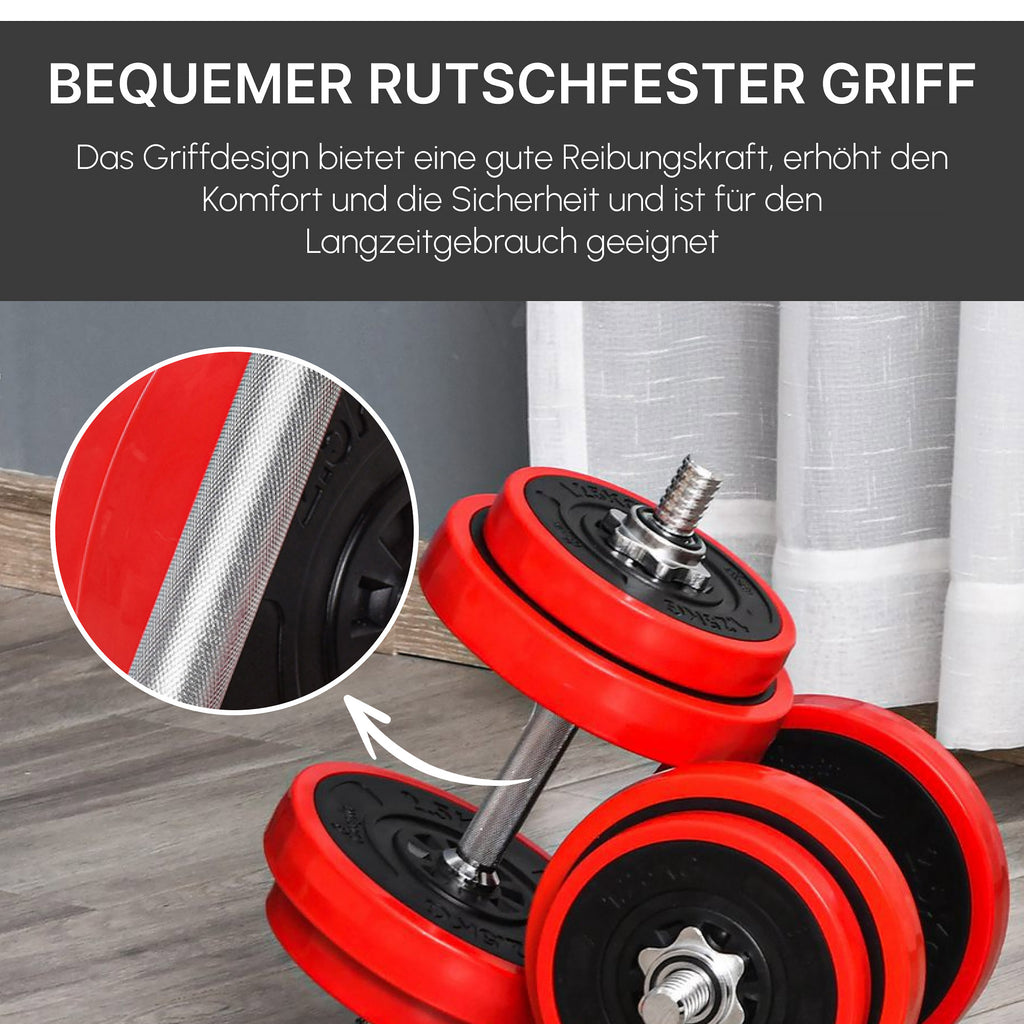 HOMCOM Hantelset 20/30KGS 2-IN-1 Hanteln&Langhanteln verstellbar Gewichtheben für Zuhause Fitness Muskel Rot+Schwarz 21,5 x 21,5 x 3,8 cm