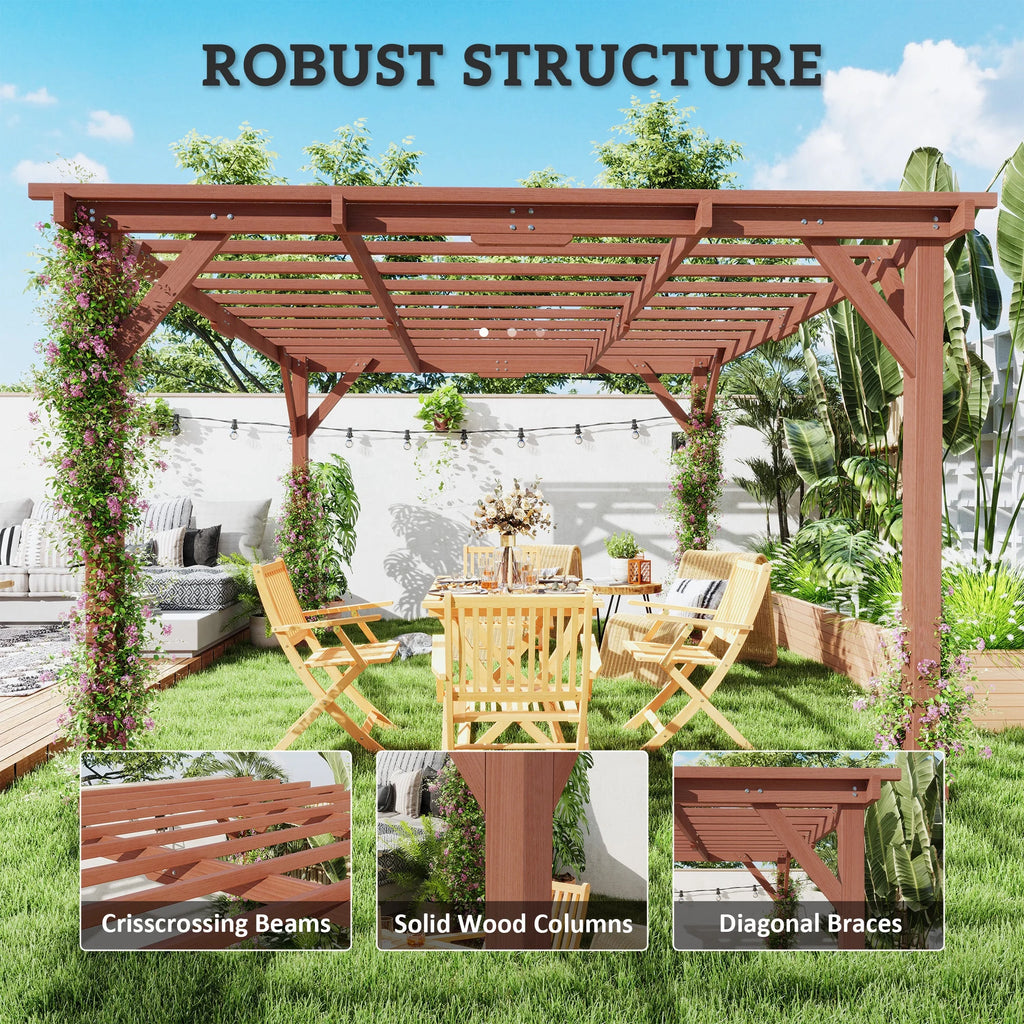 Outsunny 11' x 12.5' Outdoor Wood Pergola with Grape Trellis for Patio, Deck, Backyard, Lawn, Brown