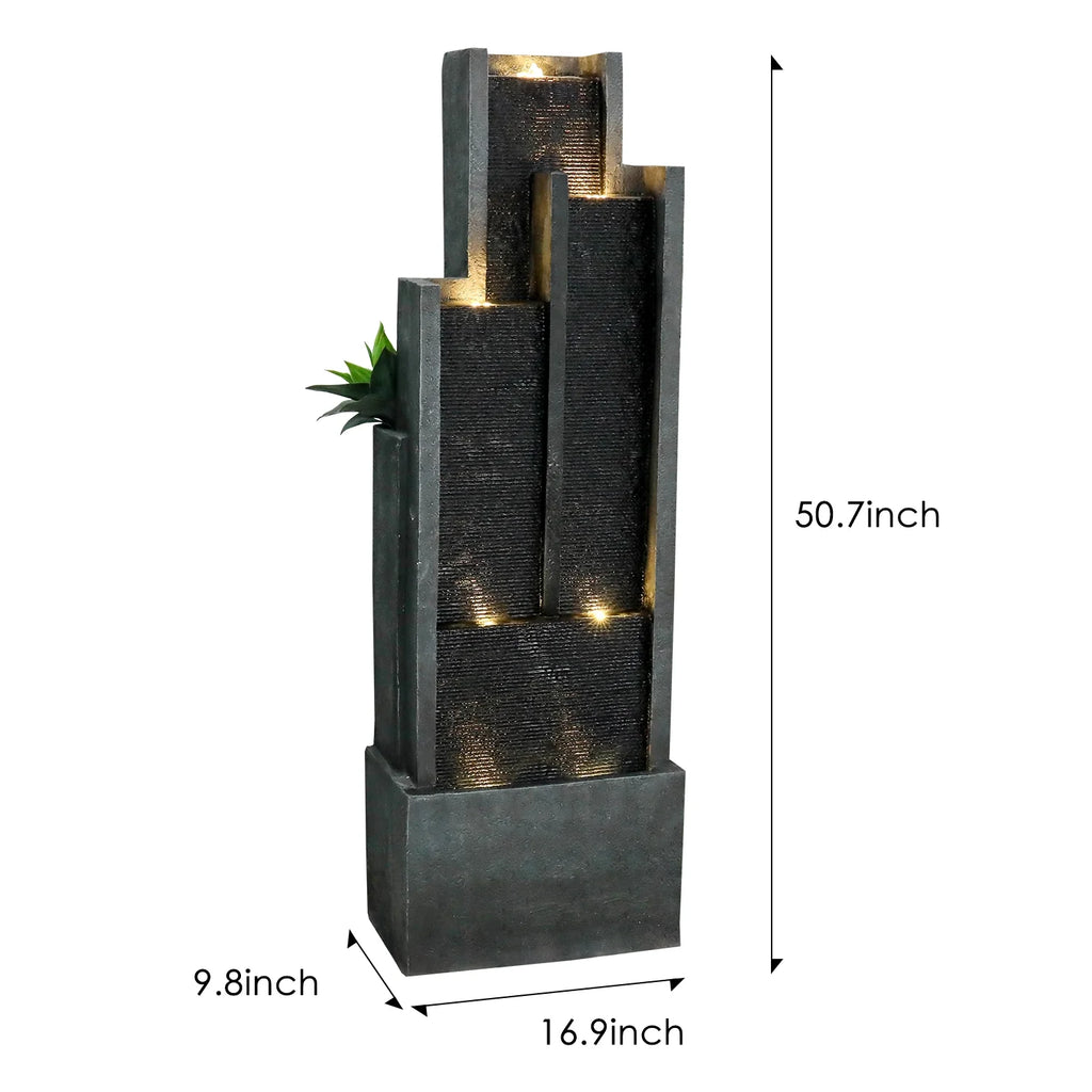 4 - Tier Water Fountain with LED Lights - 50.7" H Waterfall Fountain Indoor Outdoor Water Feature for Home, Patio, Garden