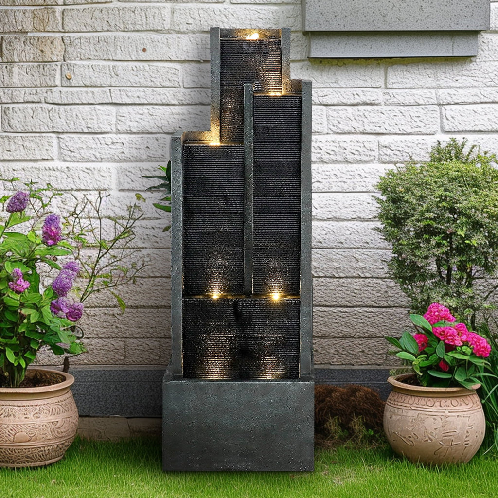 4 - Tier Water Fountain with LED Lights - 50.7" H Waterfall Fountain Indoor Outdoor Water Feature for Home, Patio, Garden