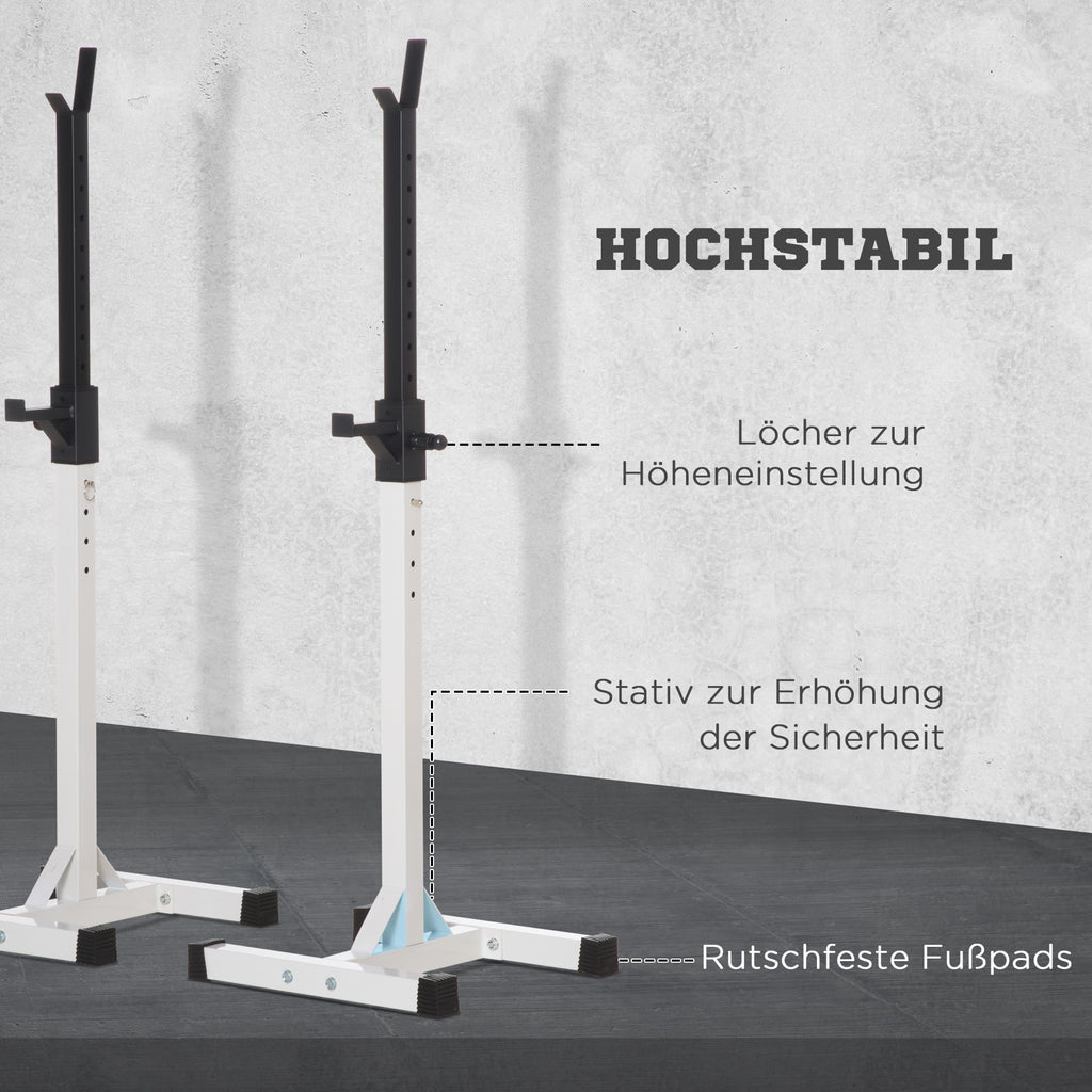 HOMCOM Hantelständer, 2er-Set, bis 150 kg belastbar, höhenverstellbar, Stahl, weiß+schwarz, 52 x 48 x 160 cm