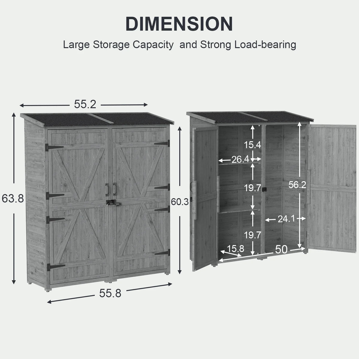 Aiho 55 Wide Outdoor Storage Shed with Lockable Double Doors - Weather - Resistant Garden Shed for Patio, Backyard & Lawn, Gray
