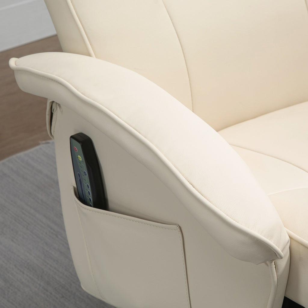 HOMCOM Massagesessel, mit Fußhocker, 10 Massagepunkte, Liegefunktion, drehbarer Sitz, Cremeweiß, 73 x 83 x 106cm