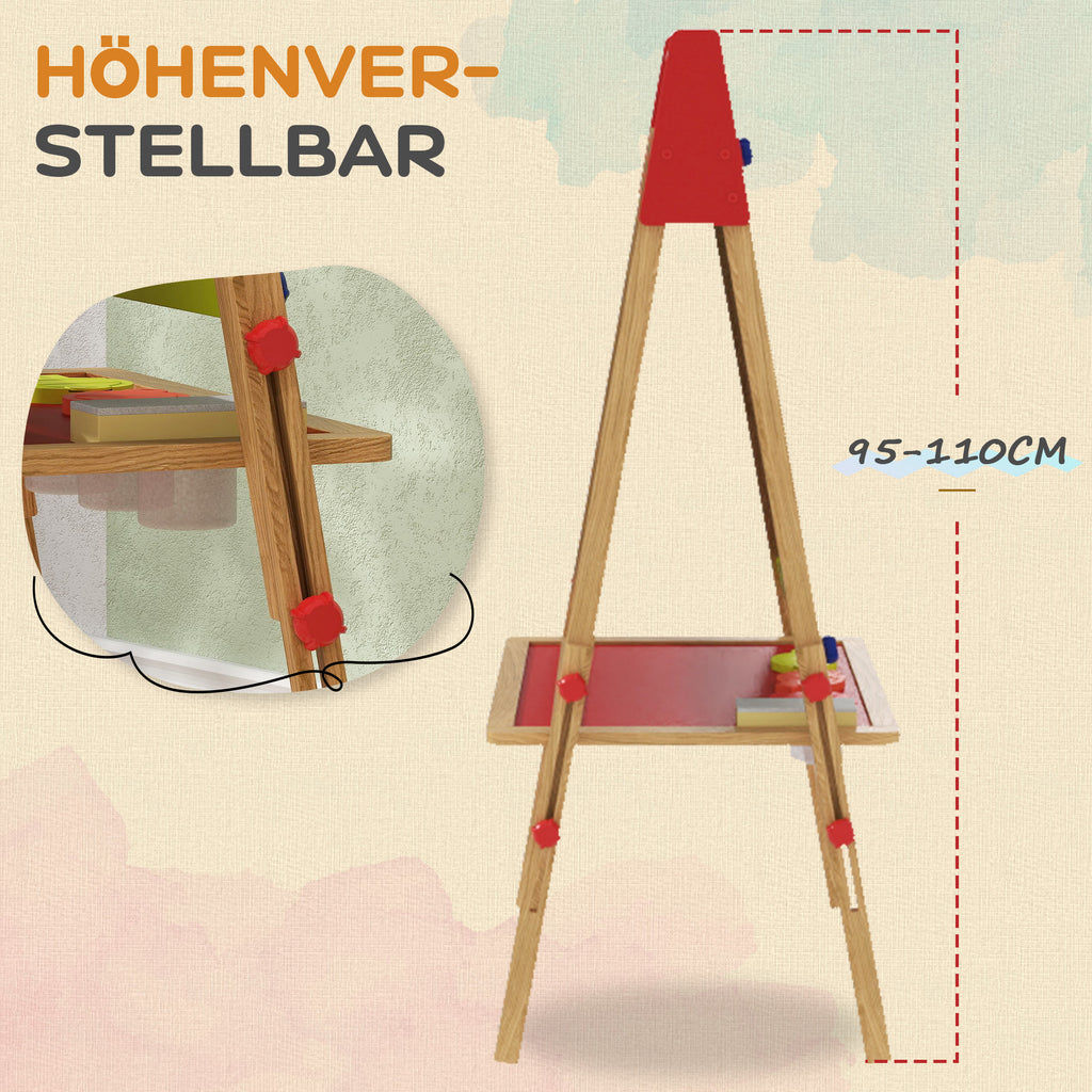 AIYAPLAY 3-in-1 Kindermalstaffelei, Kreidetafel, Whiteboard, Papierrolle, inklusive Zubehör, Kiefernholz, verstellbar