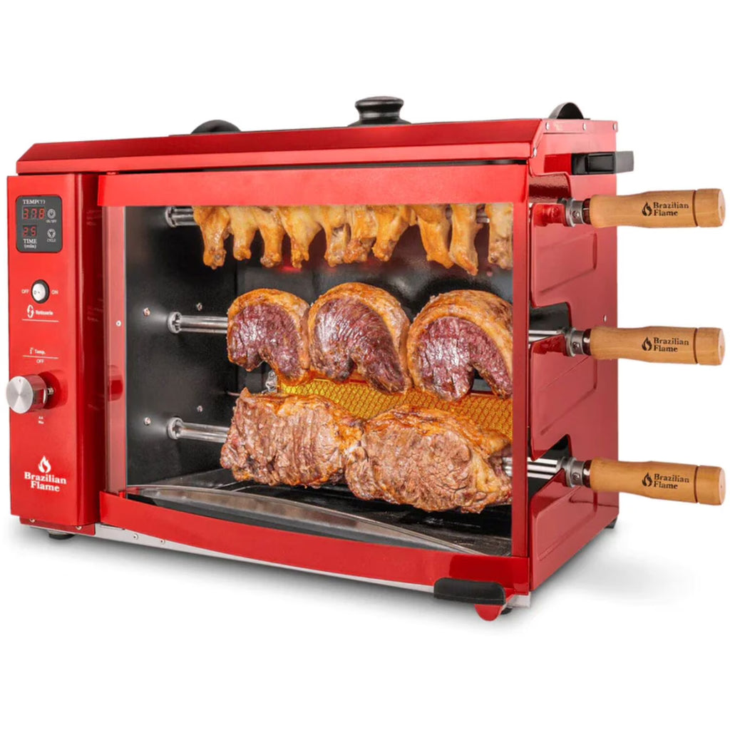 Brazilian Flame 2 - Skewer Brazilian Rotisserie Electric Grill in Red