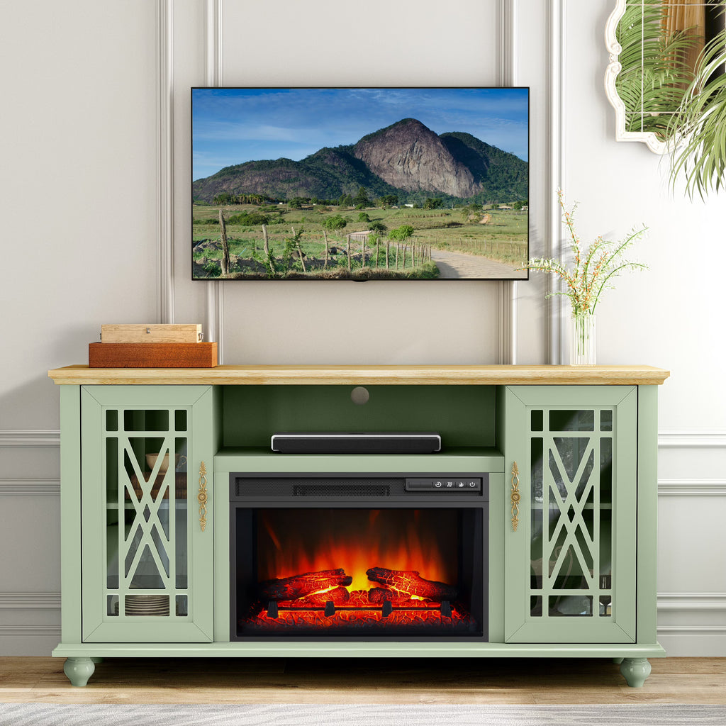 FESTIVO Elegant 61" TV Stand with Fireplace - Green