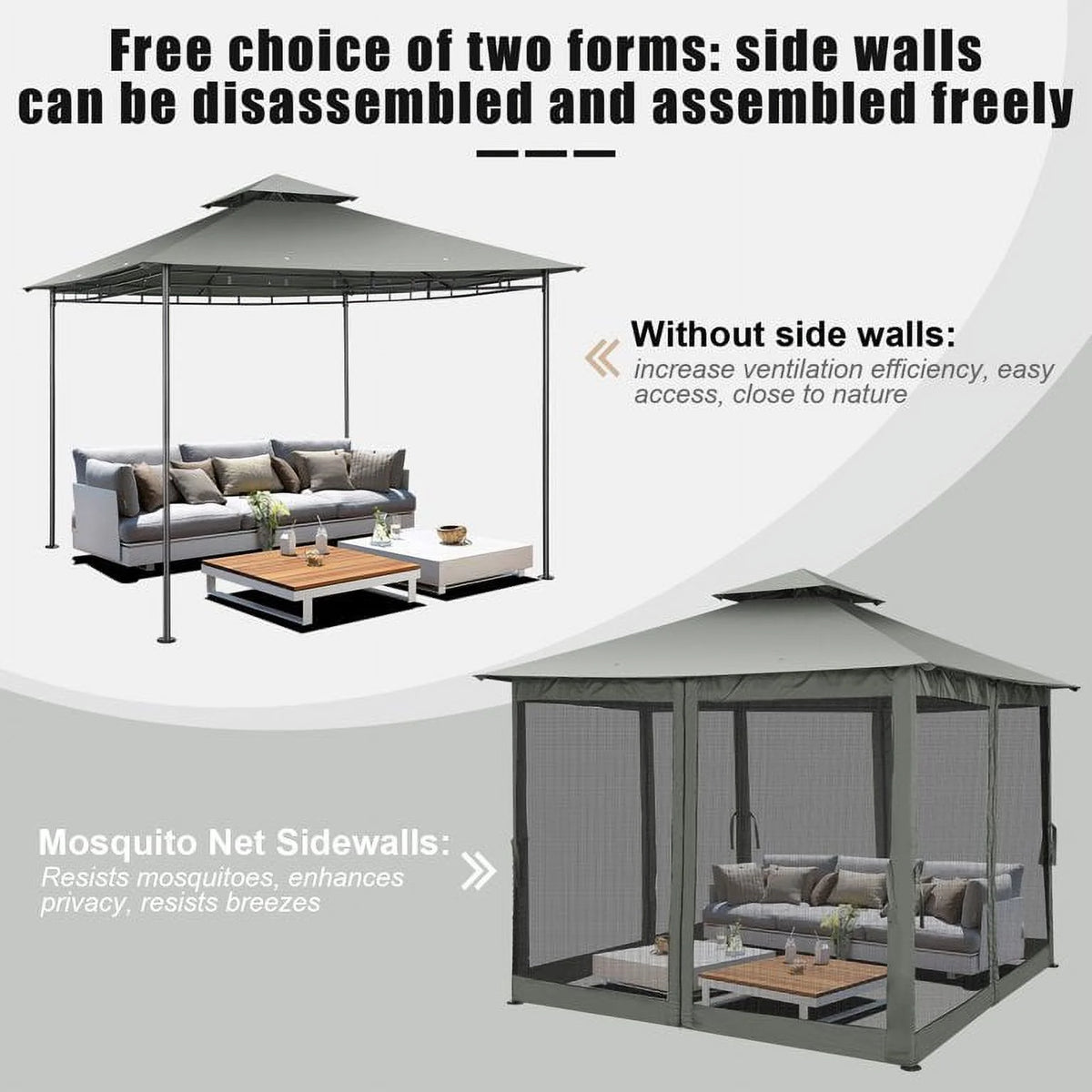 SANOPY 10' x 10' Gazebos for Patios, Gazebo Canopy with 4 Mosquito Netting, Rainproof & Sunscreen Shelter Tent with Double Eaves for Garden Backyard and Deck