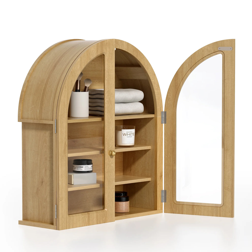 EYYTHUNG Modern Arched Wall Cabinet, Large Medicine Cupboard, Black Cabinet for Bathroom with Adjustable Shelf, Black Oak