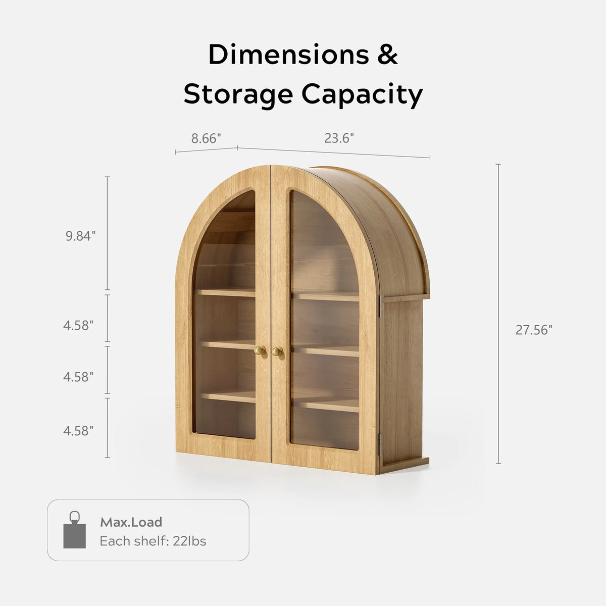 EYYTHUNG Modern Arched Wall Cabinet, Large Medicine Cupboard, Black Cabinet for Bathroom with Adjustable Shelf, Black Oak