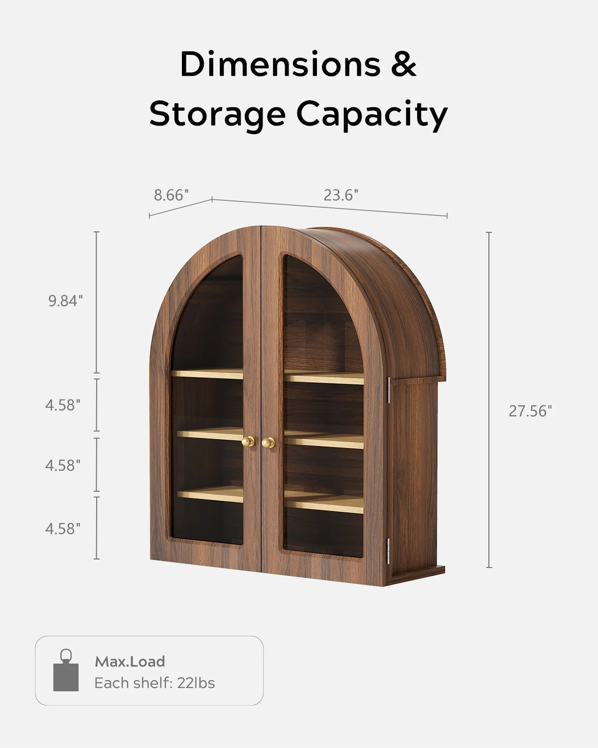 EYYTHUNG Modern Arched Wall Cabinet, Large Medicine Cupboard, Black Cabinet for Bathroom with Adjustable Shelf, Black Oak