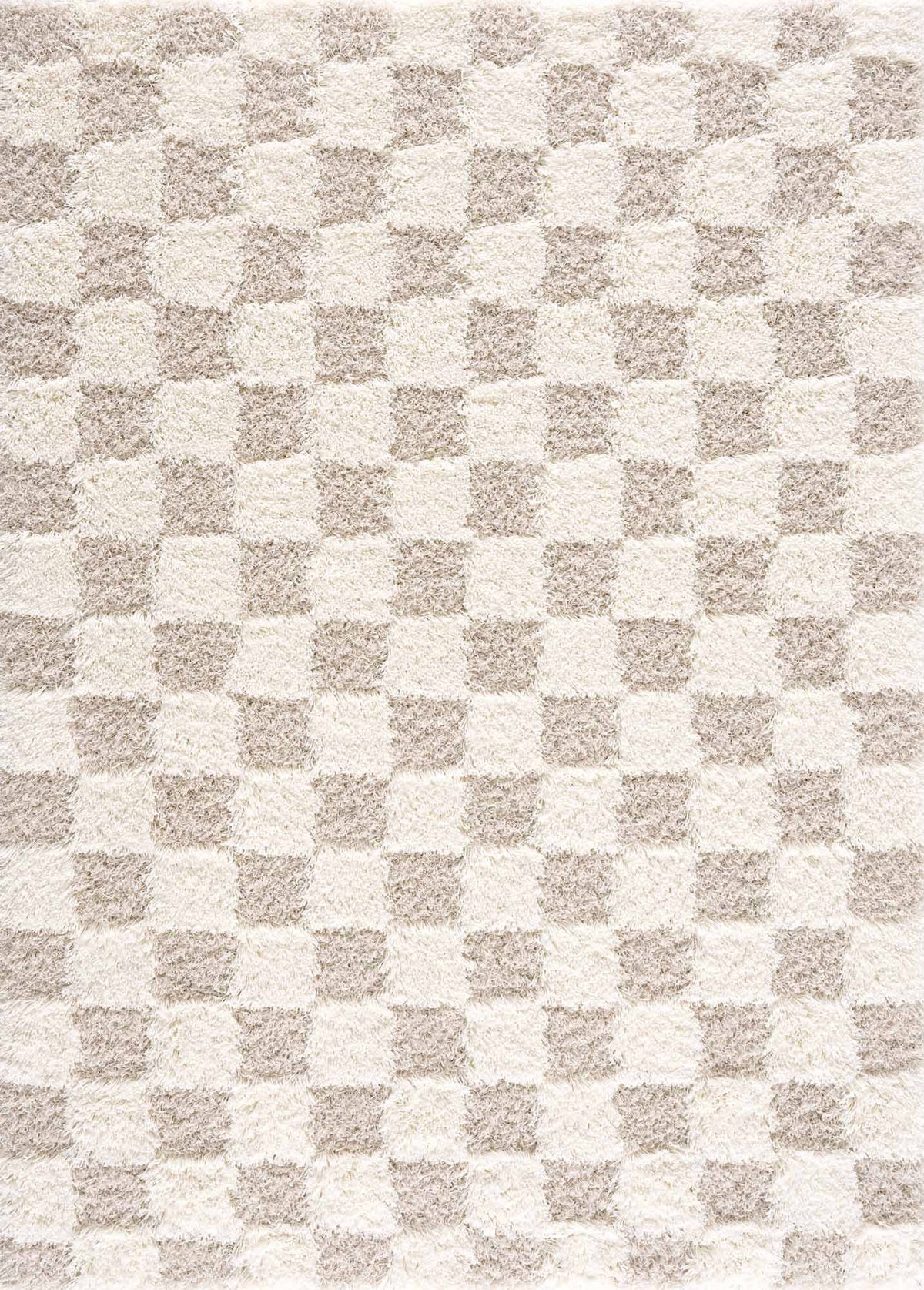 Hauteloom Atira Light Brown Checkered Area Rug | Checkered Shag Rug