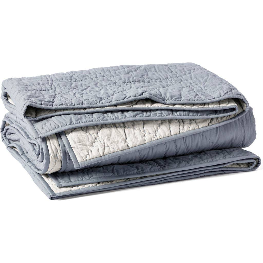 Coyuchi Manzanita Organic Handstitched Quilt Euro Steel Blue