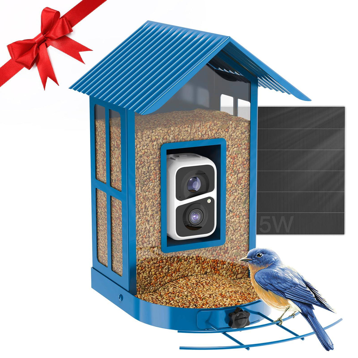 Soliom Bird Feeder with Camera Wireless Outdoor,Video Bird Feeder Camera with AI Identify Bird Species,Auto Record Bird Video & Notify You,5W Solar
