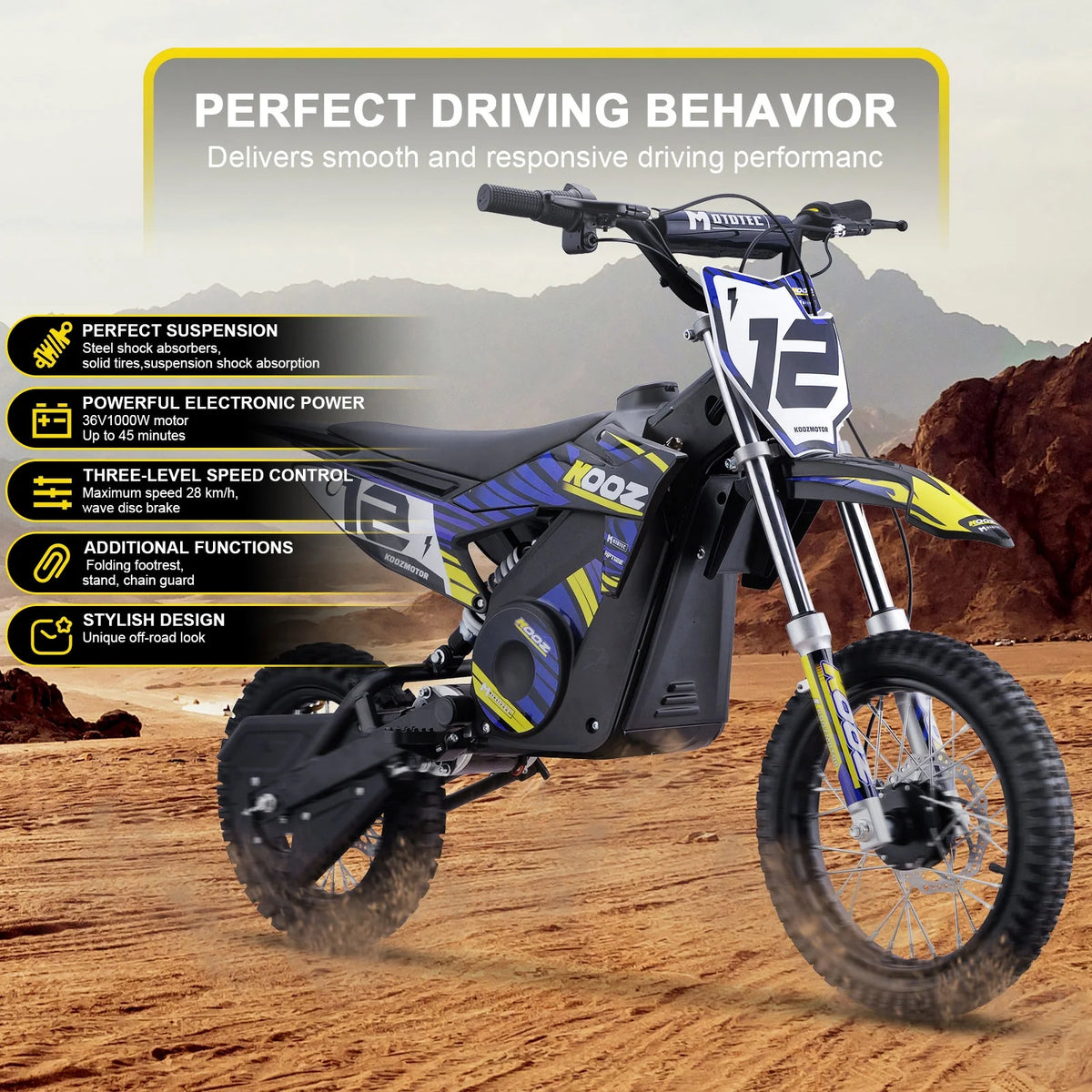 Mototec 36v 1000w (HP112E) Electric Dirt Bike Blue