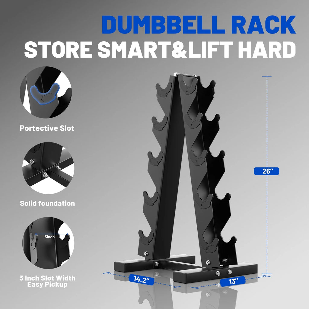 150 lb Dumbbell Set with Rack, Rubber Encased Hex Free Weights for Home Gym Strength Training