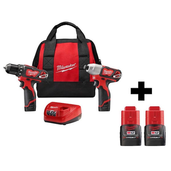 M12 12V Lithium - Ion Cordless Drill Driver/Impact Driver Combo Kit (2 - Tool) with Two Free M12 1.5ah Batteries