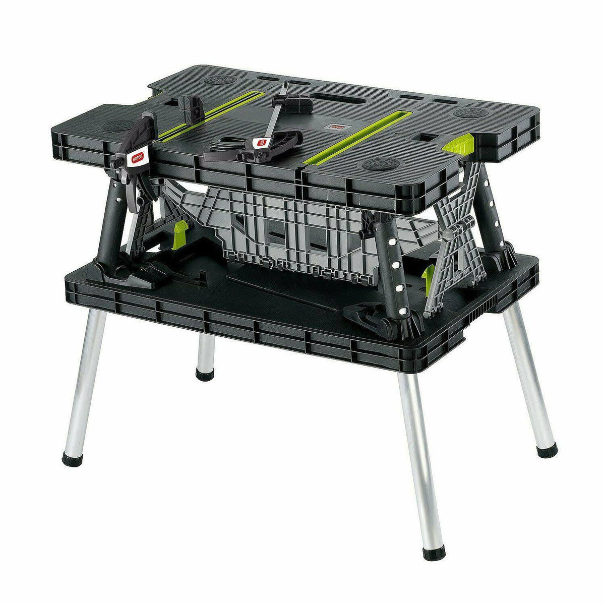 Keter Compact Work Table Portable Folding Garage Workbench with Clamps