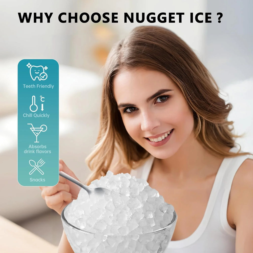 Auseo Nugget Ice Maker Countertop, Ready in 6 Mins, 35 lb Each Day with Self - Cleaning, Portable Sonic Ice Machine for Home/Office/Bar, Black