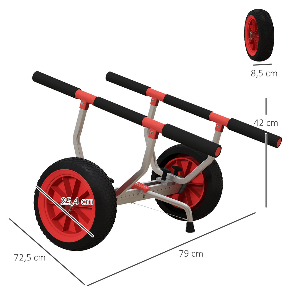 SPORTNOW Kajak-Transportwagen Stand-Up-Paddle Kanu mit einstellbarer Breite großen Rädern Aluminiumrahmen Schwarz Rot