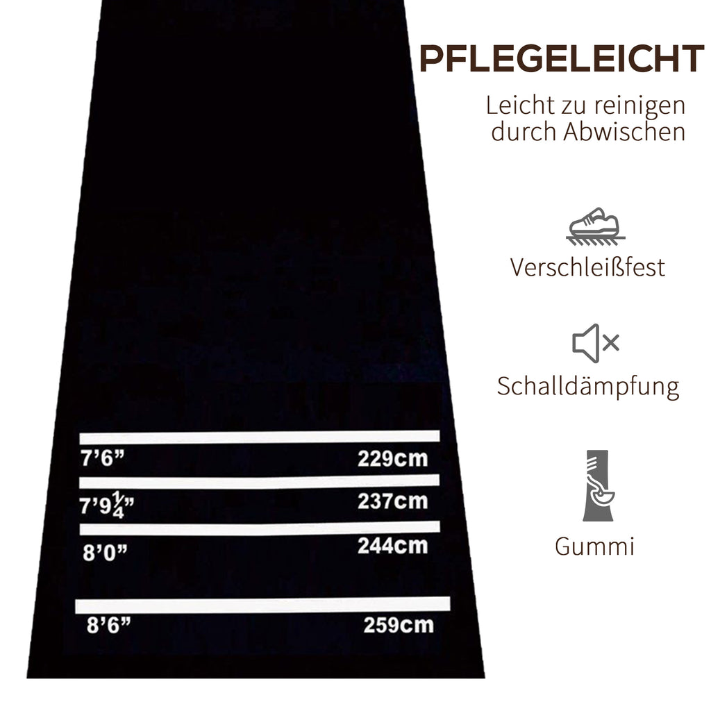 HOMCOM Dartmatte 300 x 61 cm Oche Carpet Mat mit Softdart Steeldart rutschfest Dartteppich Teppich-Dartmatte Dart Zubehör für Boden Schutz