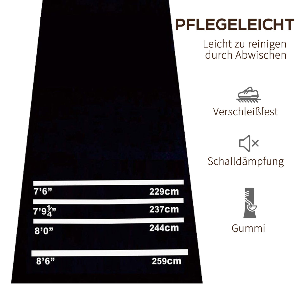 HOMCOM Dartmatte 300 x 61 cm Oche Carpet Mat mit Softdart Steeldart rutschfest Dartteppich Teppich-Dartmatte Dart Zubehör für Boden Schutz