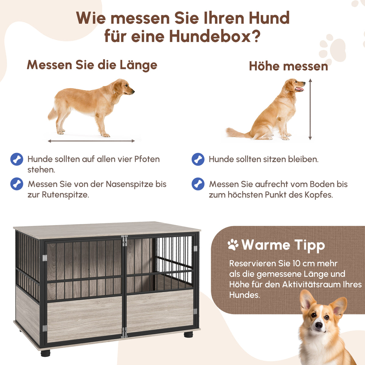 PawHut Hundebox, robust & stilvoll, 100x60x68cm, Walnussholz-Finish & Schwarz
