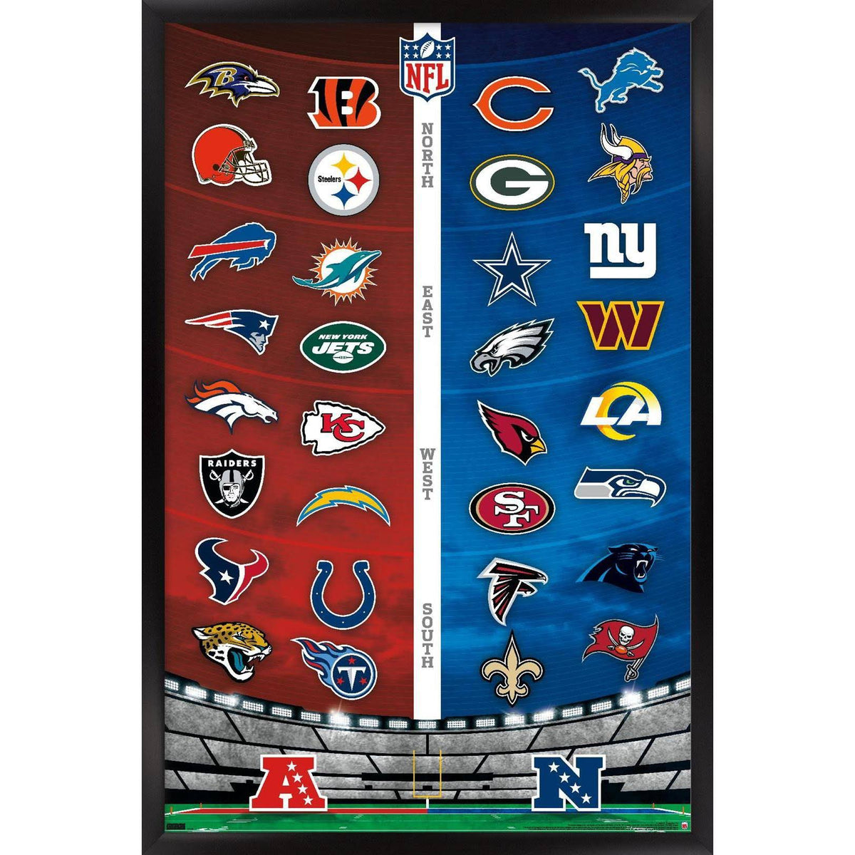Trends International NFL League - Logos 22 Framed Wall Poster Prints Black Framed Version 22.375" x 34"