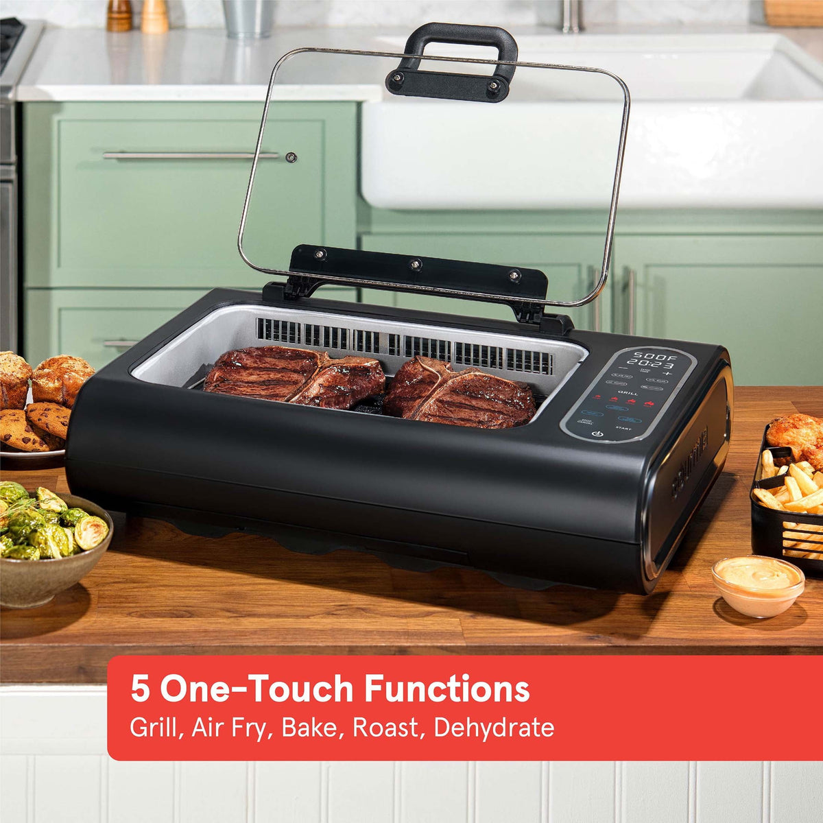 FoodStation Indoor Smokeless Grill with Guided Cooking. Black