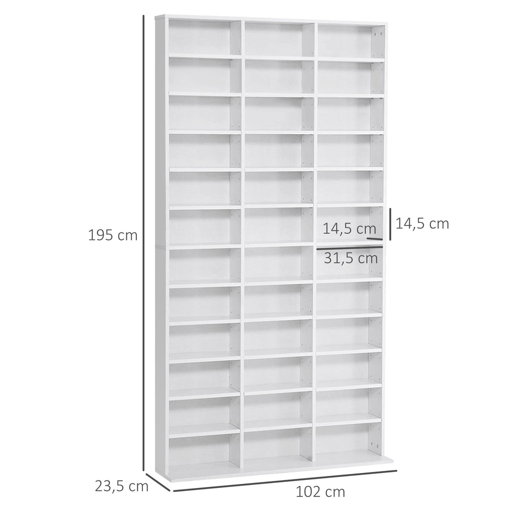HOMCOM CD/DVD Regal Aufbewahrung für 1116 CDs 36 höhenverstellbare Fächer Weiß