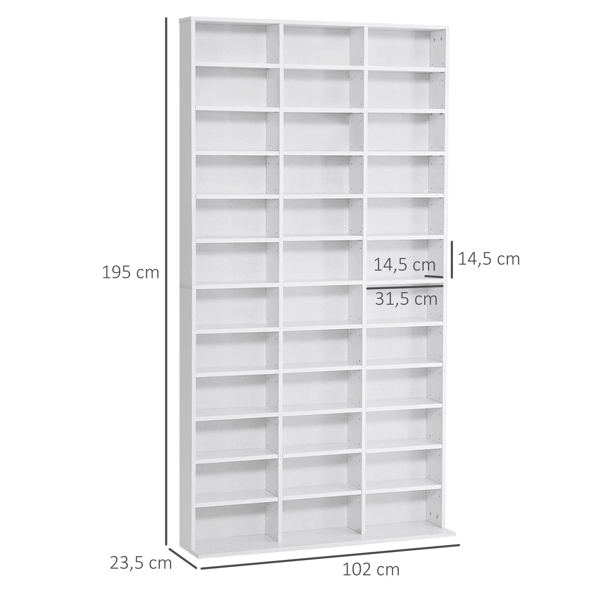 HOMCOM CD/DVD Regal Aufbewahrung für 1116 CDs 36 höhenverstellbare Fächer Weiß