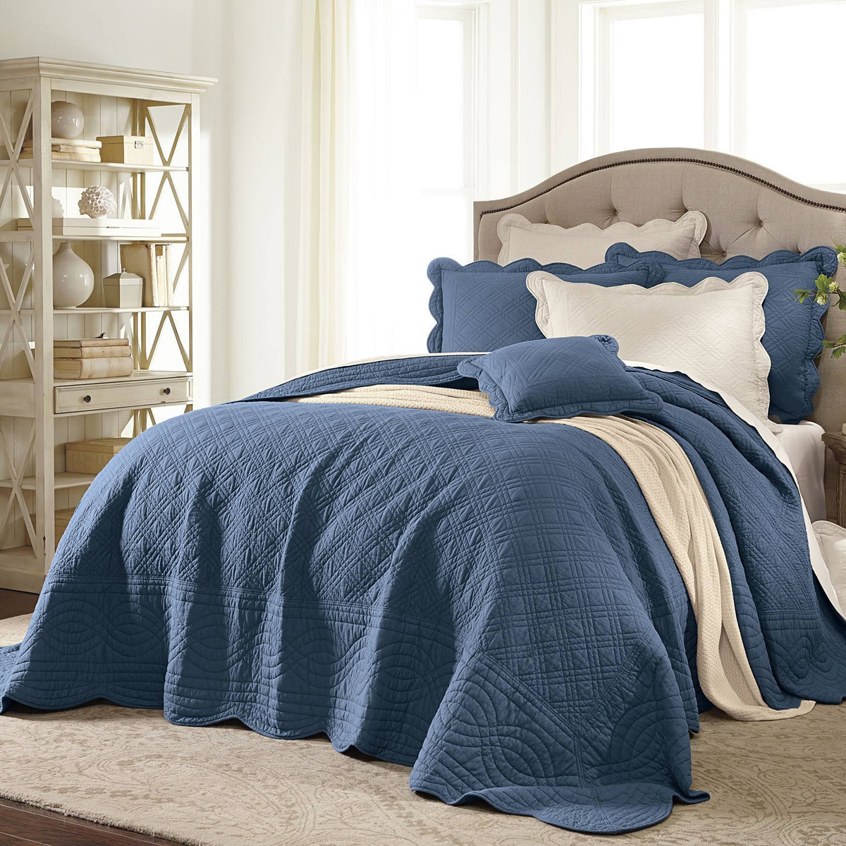 Florence Oversized Bedspread by BrylaneHome in Smoky Blue (Size Full)
