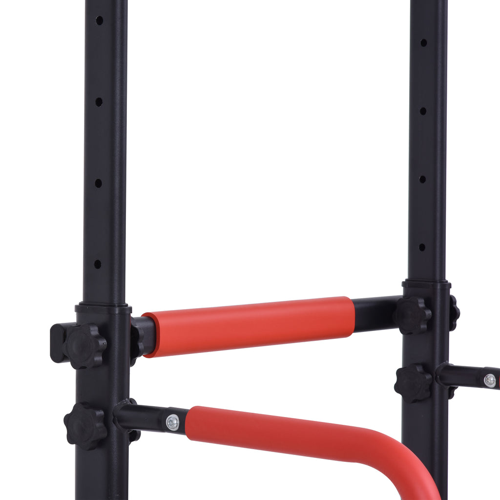 HOMCOM Fitnessstation mit Multifunktionen Klimmzugstange Römischer Stuhl verstellbare Höhe Stahl Schwarz Rot