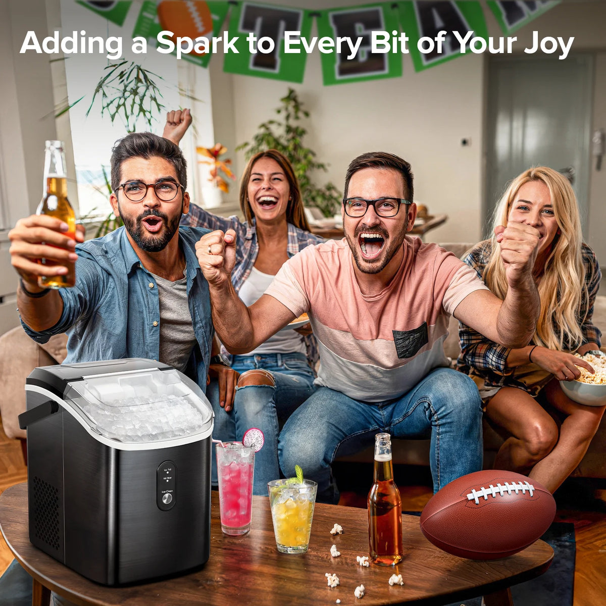 Auseo Nugget Ice Maker Countertop, Ready in 6 Mins, 35 lb Each Day with Self - Cleaning, Portable Sonic Ice Machine for Home/Office/Bar, Black