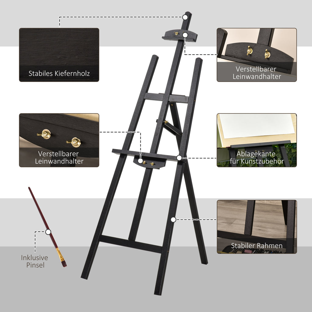 HOMCOM Staffelei Sitz- und Standstaffelei Klappbare Atelierstaffelei 90° einstellbar mit Halterung für Kunstmalerei Und Außenwerbung Kiefernholz Schwarz 51,5 x 71,5 x 134,5 cm